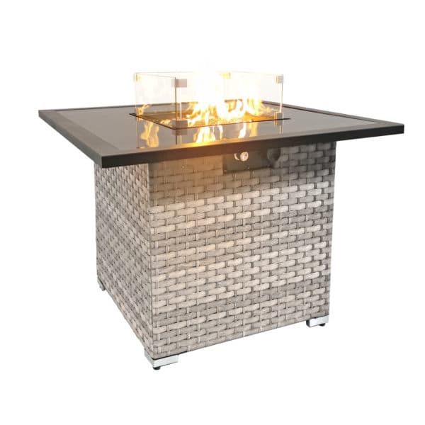 Royal Fire™ Cancun Rattan Square Gas Fire Table in Dove Grey