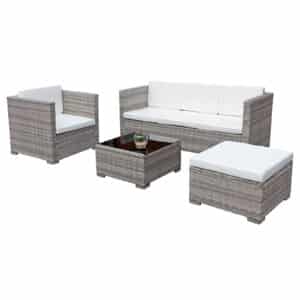 Oseasons® Acorn Rattan 5 Seat Lounge Sofa Set in Dove Grey with White Cushions
